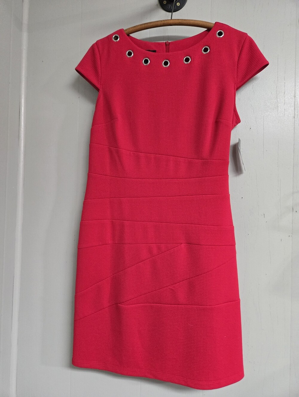 ALYXdress Womens Red Sheath Dress Size 14 Knit Polyester Blend Studded